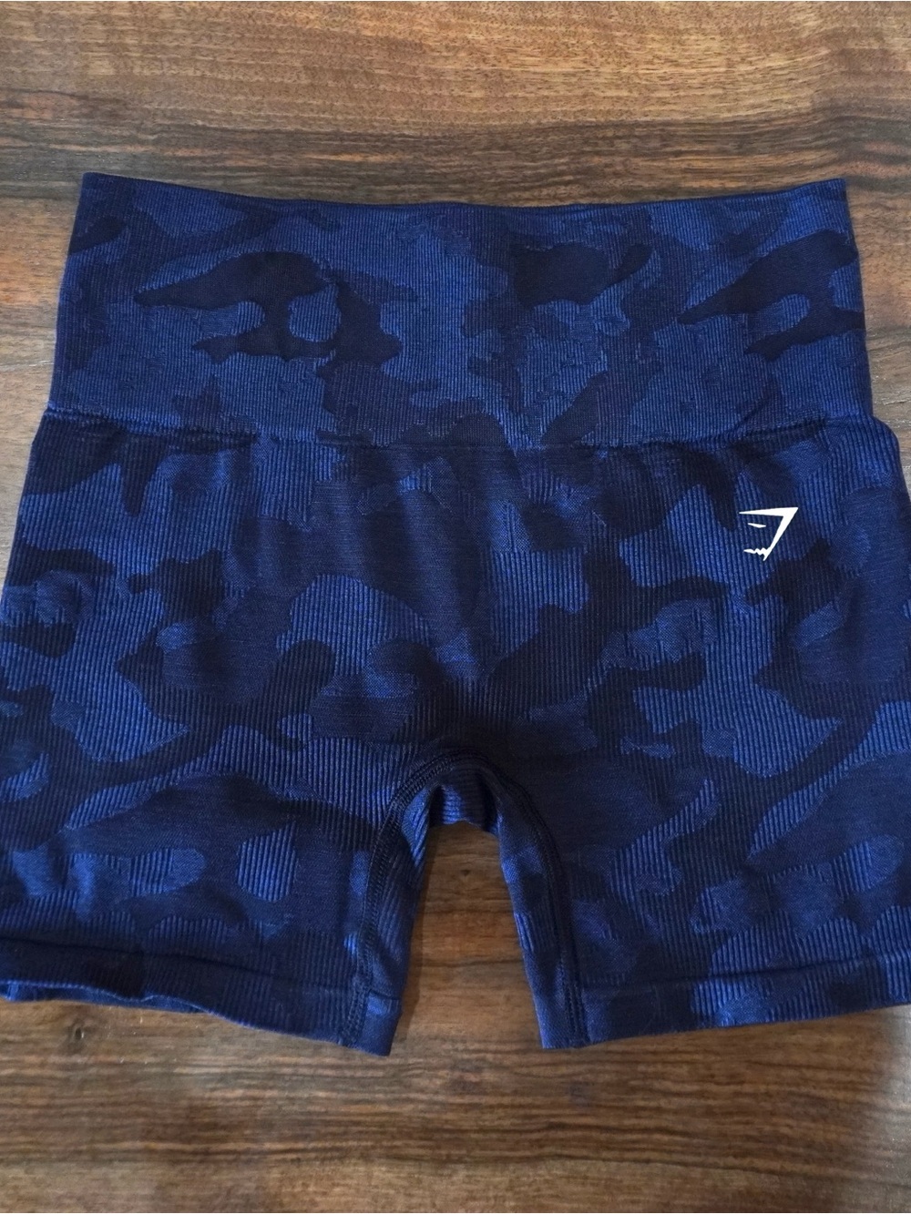 Gymshark Navy Blue Camo High-Waist Seamless Bike Shorts